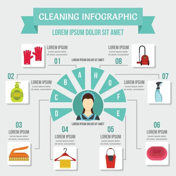 Concepto infográfico de limpieza, estilo plano — Archivo Imágenes Vectoriales