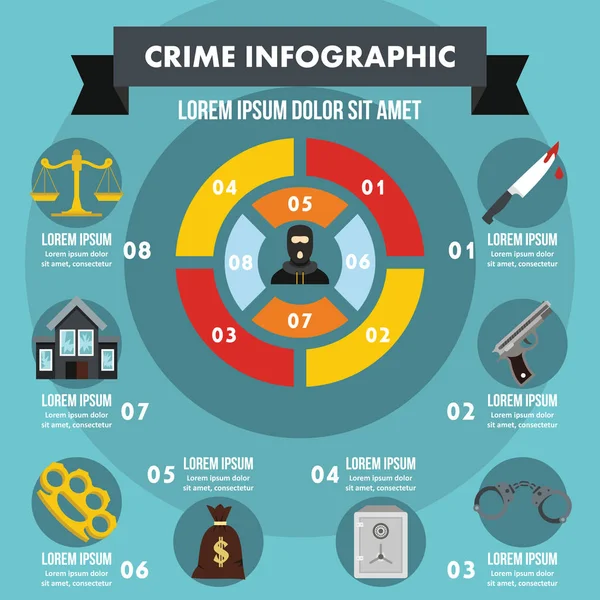 Concepto de infografía del crimen, estilo plano — Vector de stock