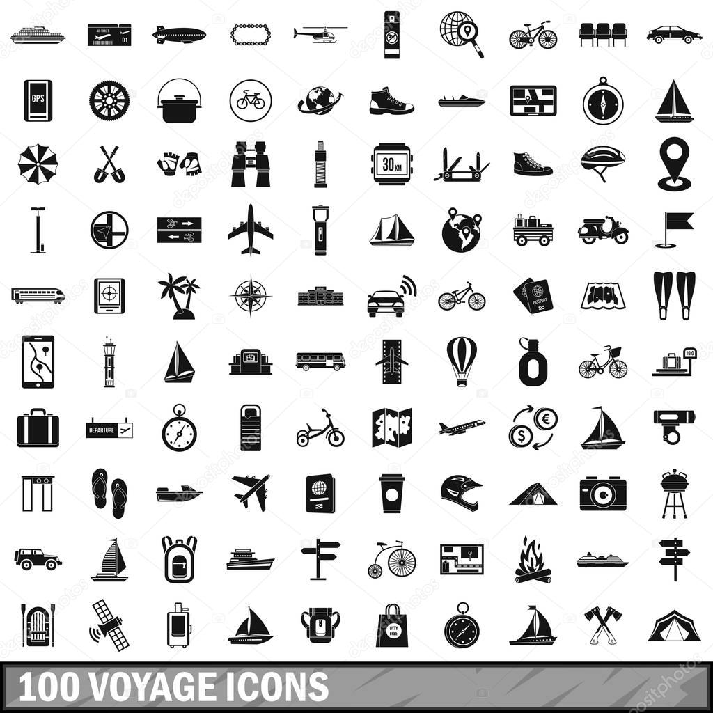 100 voyage icons set, simple style