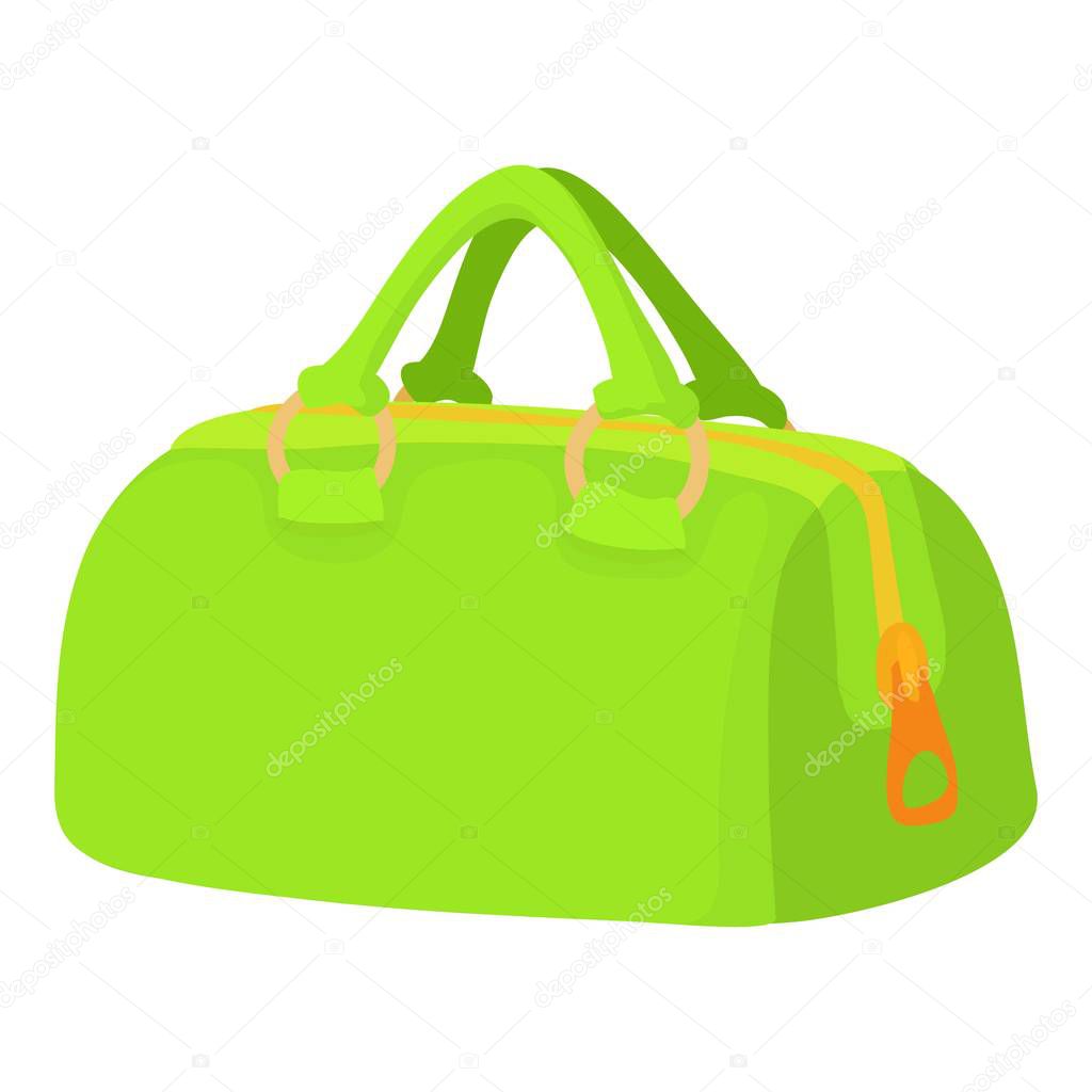 Green sports bag icon, cartoon style