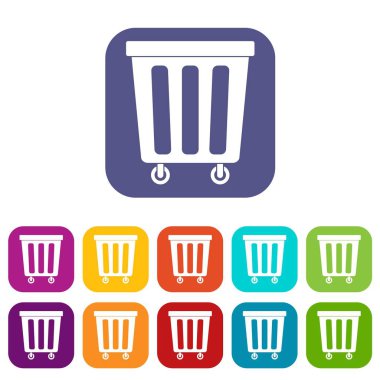 Açık plastik çöp can simgeleri düz ayarlamak