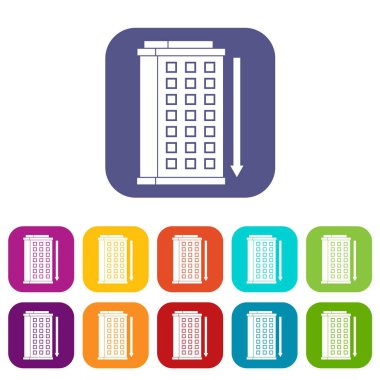 Uzun bina ve aşağı ok simgeleri koymak düz