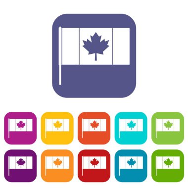 Kanada bayrağı bayrak direğine simgeleri ile düz ayarla