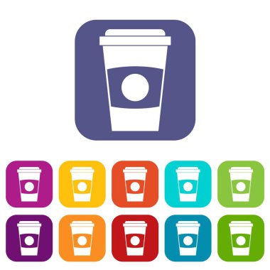 Düz kağıt kahve Kupası Icons set