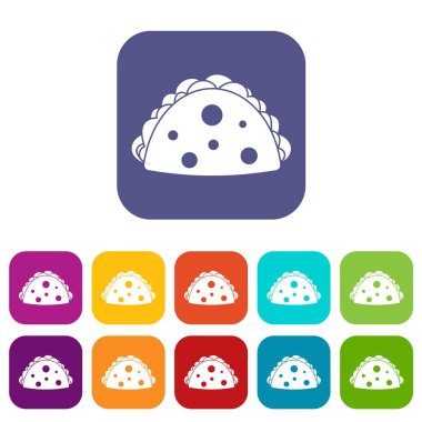 Empanada, cheburek veya calzone simgeleri düz ayarlamak