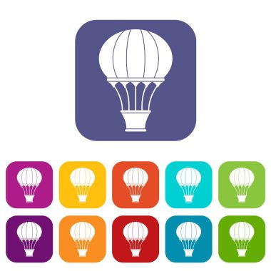 Sıcak hava balonu sepeti simgeleri ile düz ayarla