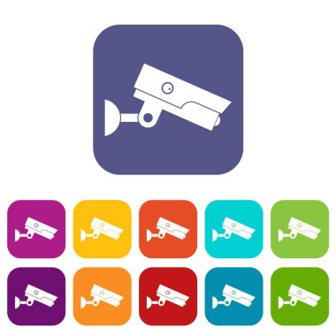 Güvenlik kamera simgeler düz ayarla