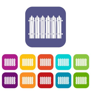 Düz ahşap çit Icons set