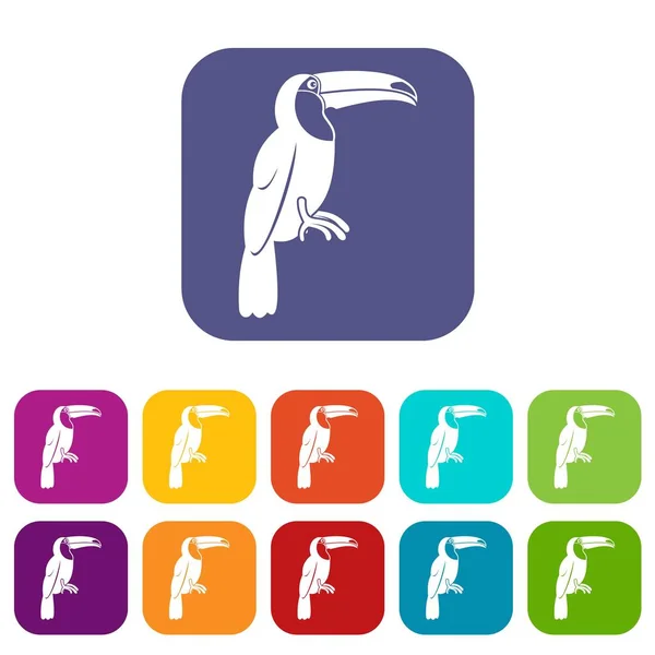 Brazilian toucan icons set flat — Stock Vector