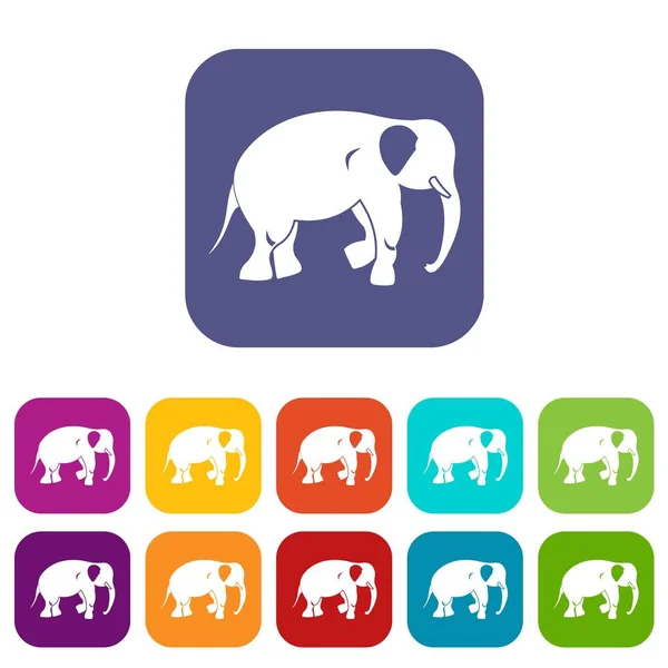 Elefánt ikonok beállítása lapos — Stock Vector