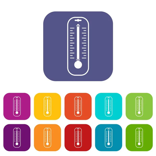 Set icone termometro piatto — Vettoriale Stock