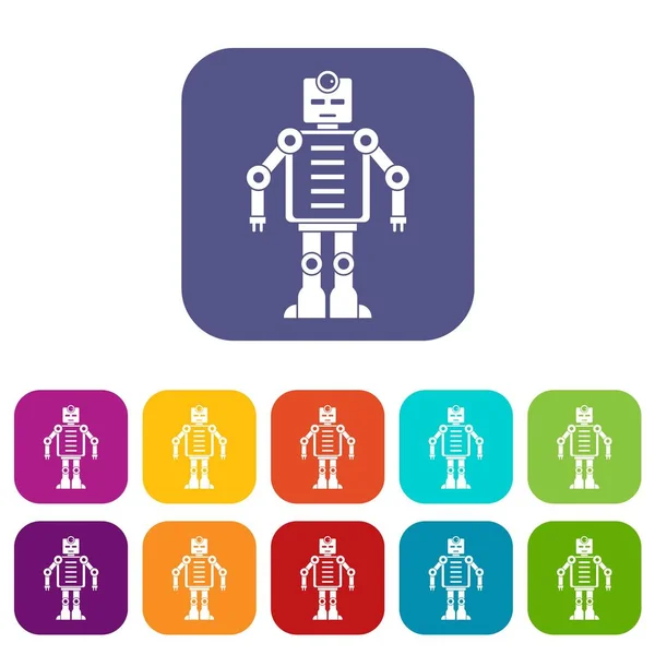 Robot de inteligencia artificial iconos conjunto plano — Vector de stock