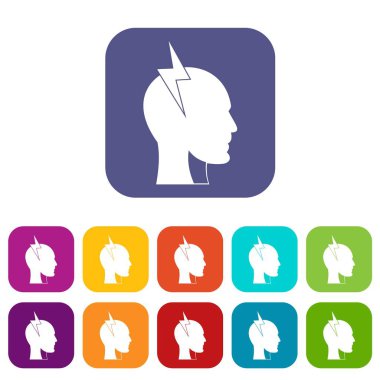 Şimşek set simgeleri düz kafanın içinde