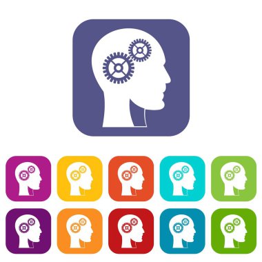 İnsan kafa simgeler vites düz ayarla