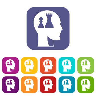 Kraliçe ile baş ve düz set simgeleri satranç piyon