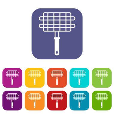 Paslanmaz Barbekü Izgara kamp sepet Icons set