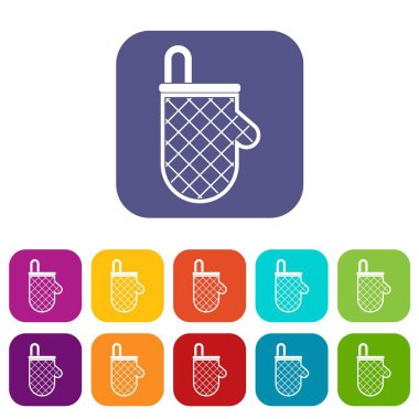 Düz mutfak koruyucu eldiven Icons set