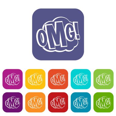 OMG, komik metin konuşma balonu simgeleri düz ayarlamak