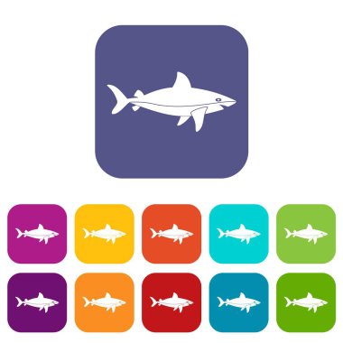 Köpek balığı balık simgeleri düz ayarlamak