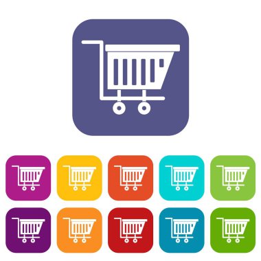 Boş plastik Pazar arabası simgeler düz ayarla