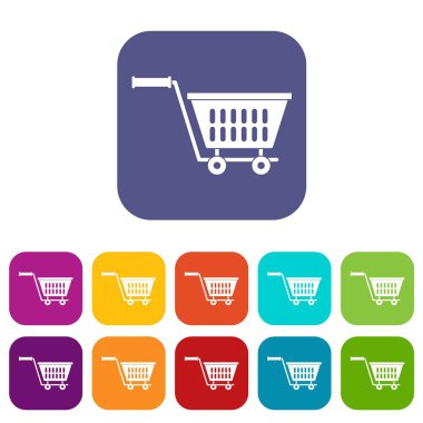 Plastik alışveriş arabası simgeleri düz ayarlamak