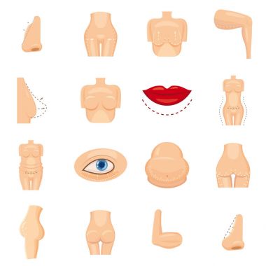 Plastik cerrah Icons set, karikatür tarzı