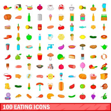 Icons set, karikatür tarzı yeme 100