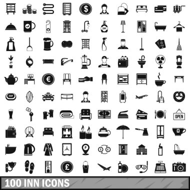100 Inn Icons set, basit tarzı