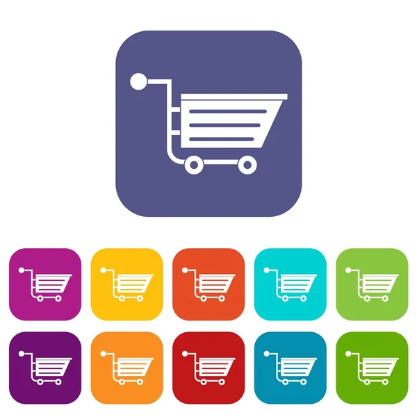 Verkoop shopping cart pictogrammen instellen plat — Stockvector