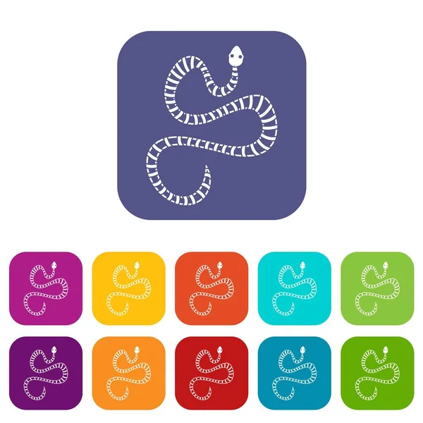 White striped snake icons set flat — Stock Vector