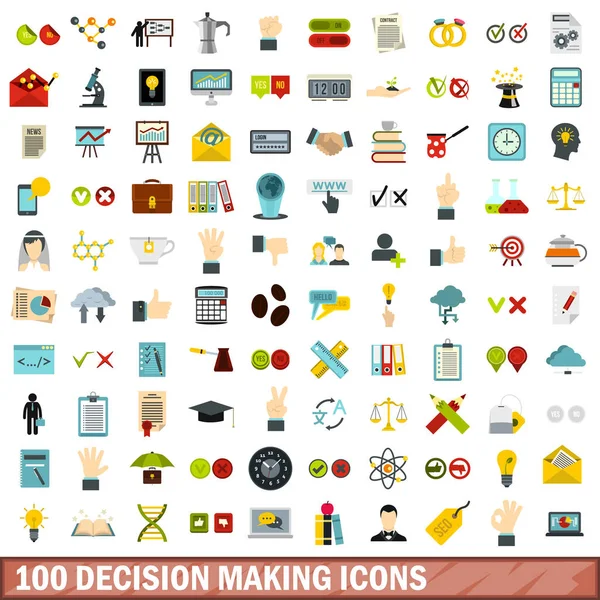 100 conjunto de iconos de toma de decisiones, estilo plano — Archivo Imágenes Vectoriales