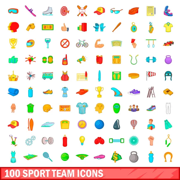 100 conjunto de ícones de equipe de esporte, estilo cartoon — Vetor de Stock