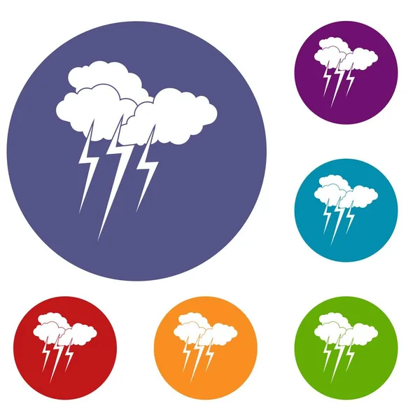 Cloud with lightnings icons set — Stock Vector