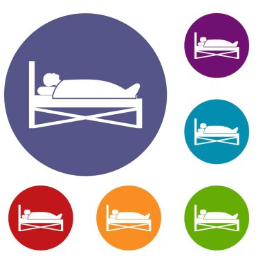 Hasta hastane Icons yatakta ayarla