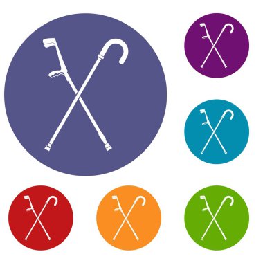 Yürüyüş baston Icons set