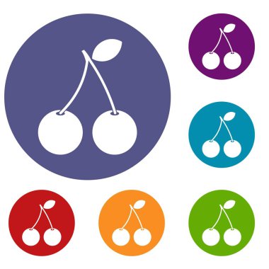 İki Olgun Kiraz meyveleri Icons set