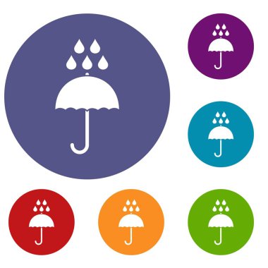Şemsiye ve yağmur damlaları Icons set