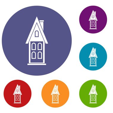 Çatı Icons set ile iki katlı ev