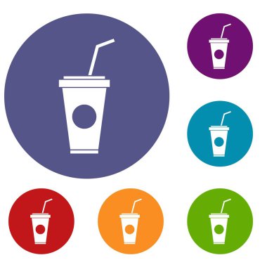 Kağıt bardak ile saman Icons set