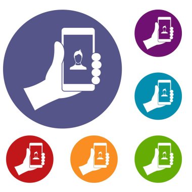 El smartphone fotoğraf Icons set ile tutarak