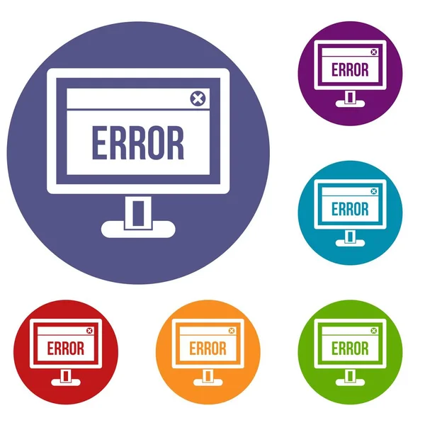 Error log op een computer monitor iconen set — Stockvector