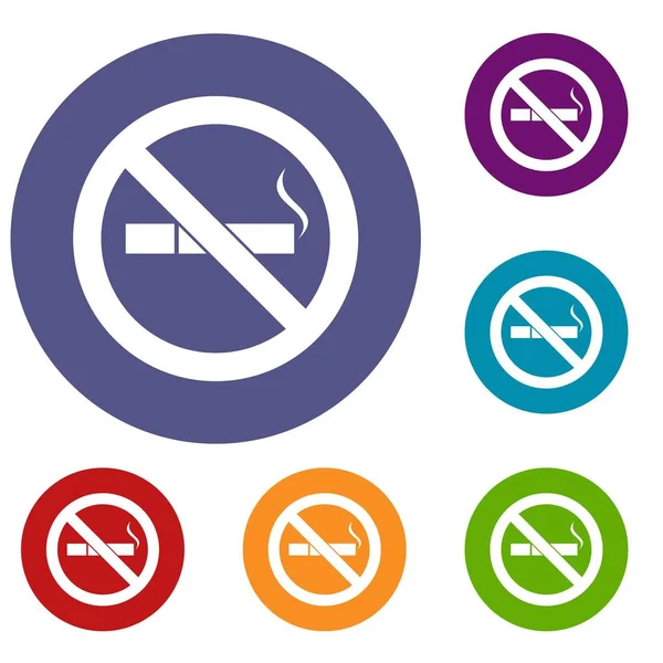Não fumar conjunto de ícones de sinal — Vetor de Stock