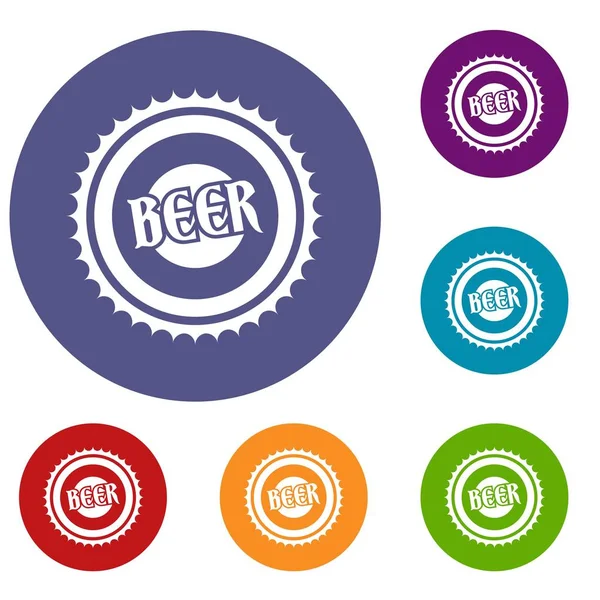 Pivní láhev cap ikony nastavit — Stockový vektor