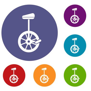 Tek tekerlekli sirk bisikletine Icons set