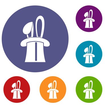 Icons set bir üstten sihirli görünen tavşan şapka