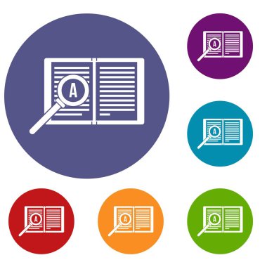Büyüteç camı açık kitap simgeler kümesi üzerinden