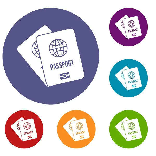 Passaportes com conjunto de ícones de mapa — Vetor de Stock