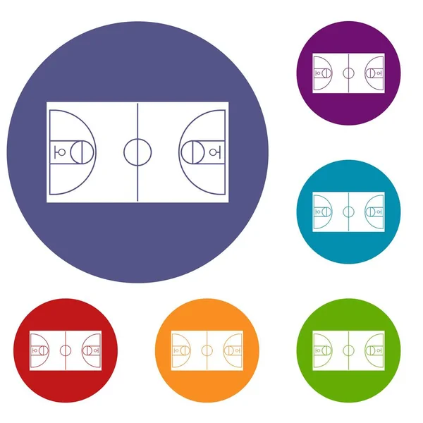 Basketbol alan Icons set — Stok Vektör