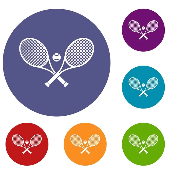 Cruzou raquetes de tênis e conjunto de ícones de bola — Vetor de Stock