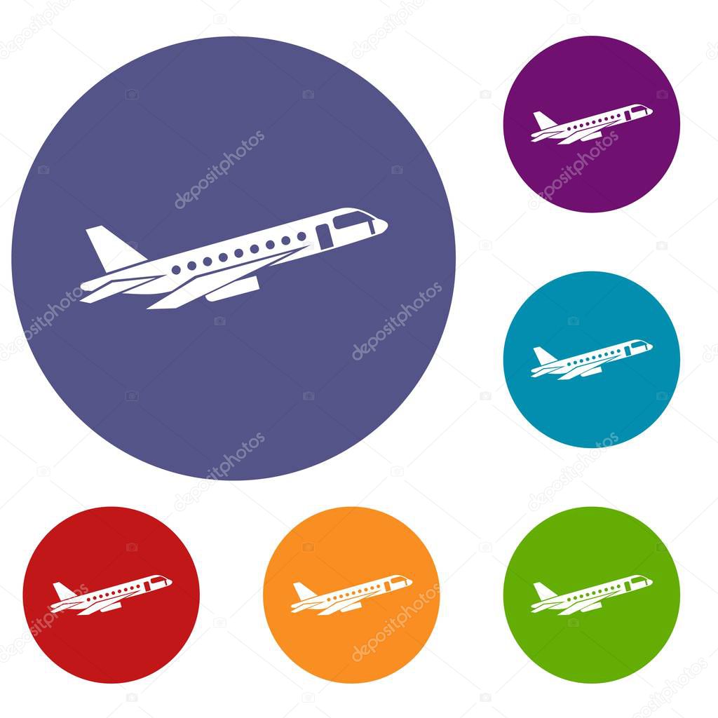 Airplane taking off icons set